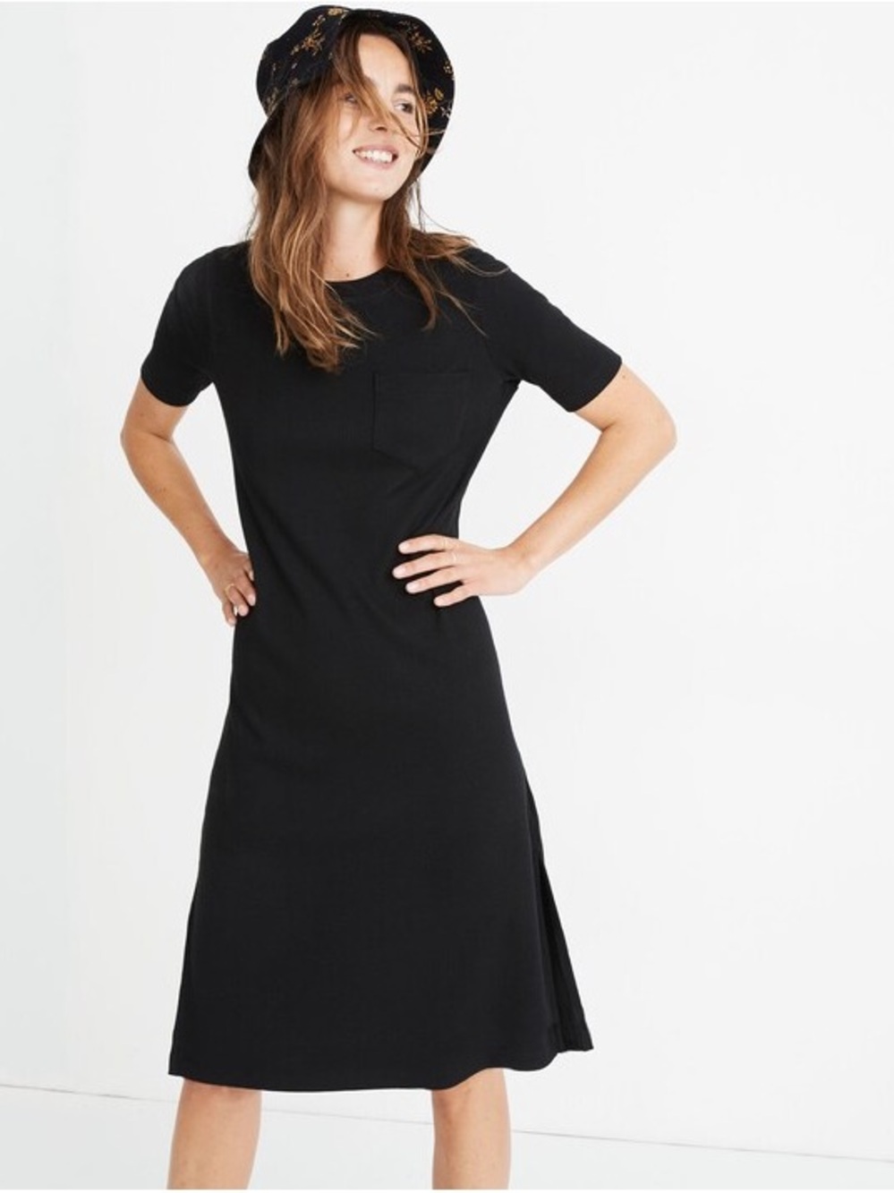 Madewell Ribbed Knit Chest Pocket Tee Midi Dress Black Size XS Versatile Summer